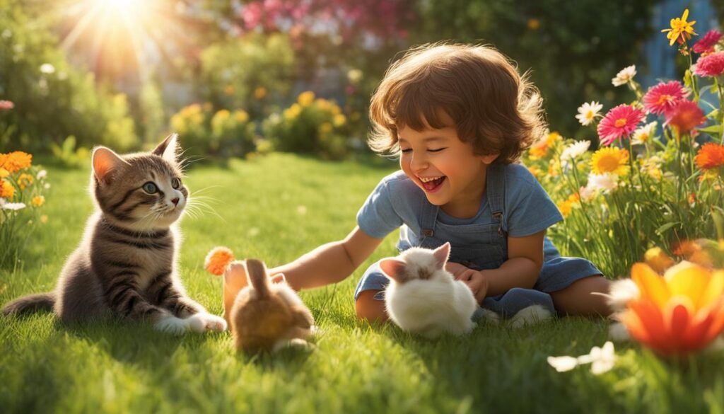 young child playing with a cat