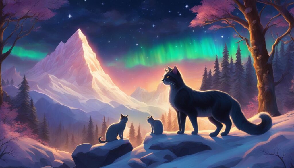 Fantasy art featuring feline creatures